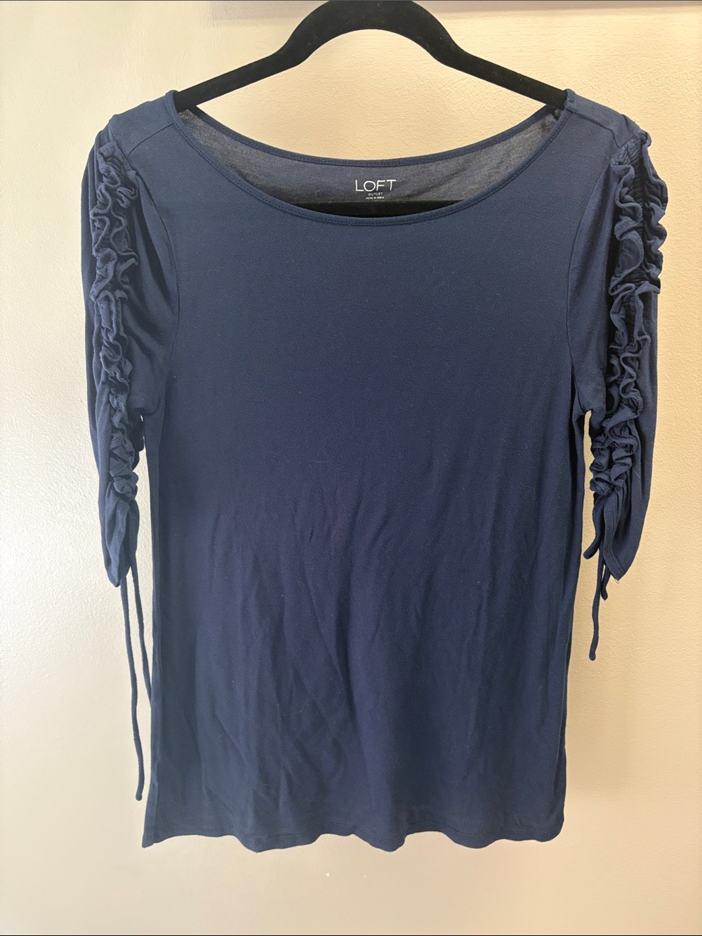 LOFT Navy Ruched Sleeve Long-Sleeve Tee